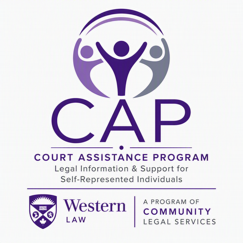 The CAP logo and the text Court Assistance Program, Legal Information and Support for Self-Represented Individuals